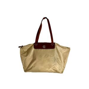 Dooney & Bourke Beige Nylon W/ Brown Leather Strap Zip Top Travel Bag